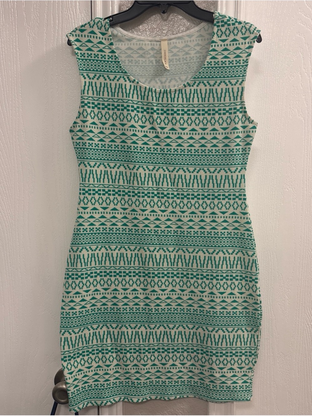 Chocolate Sleeveless Green Patterned Mini Dress